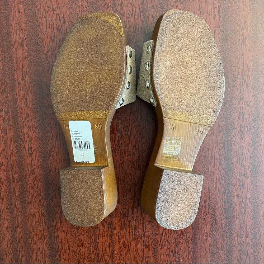 Anthropologie Open Toe Taupe Suede Buckle Sandals - Picture 8 of 8